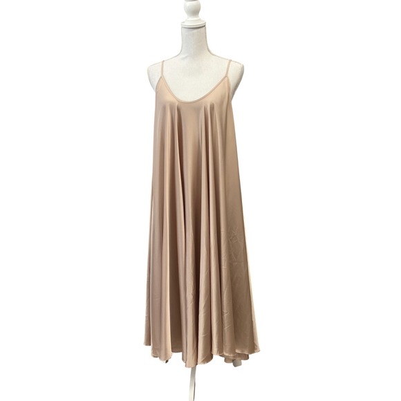 Silk & Salt Dresses & Skirts - Silk & Salt Go with the Flow Maxi Slip Dress Women OS Beige Satin Trapeze Flowy